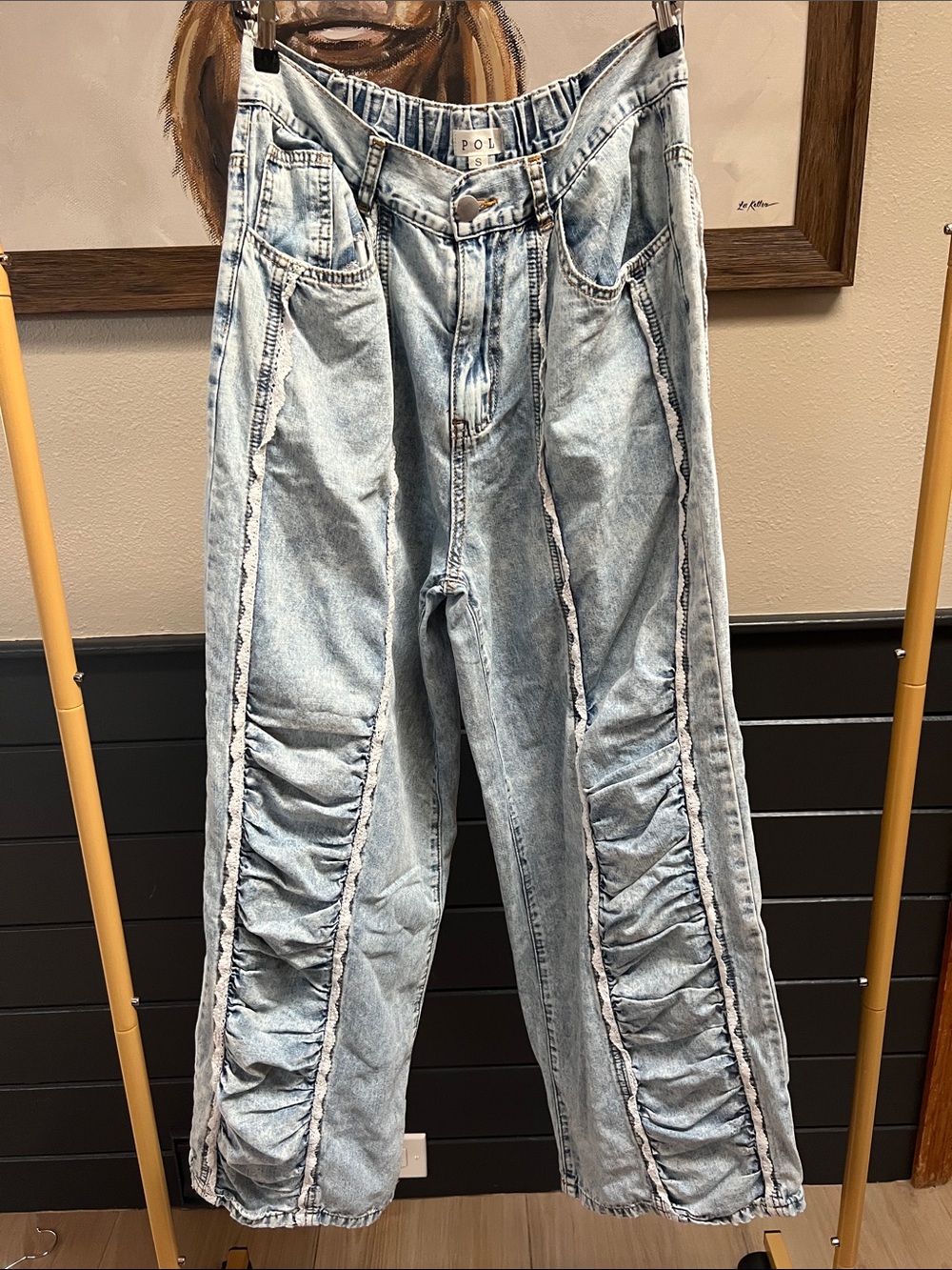 POL Light Blue Ruched-Panel Women's Jeans